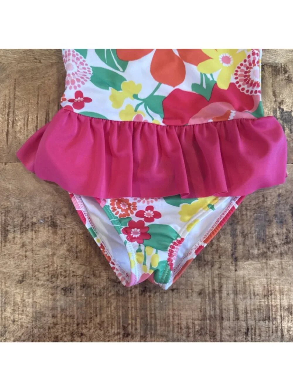 Gymboree Toddler size 2T pink floral one piece Swim suit Flowers Skirt Hawaiian
